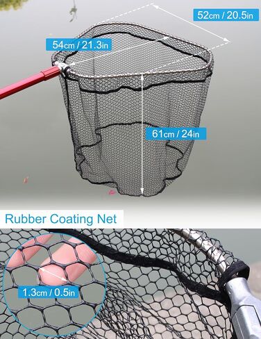Extra Large Fishing Net Saltwater Fishing Net Long Handle Rubber Landing Net Telescoping Handle Heavy Duty Aluminum Fishing Nets with 6pcs Soft Swimbait, Extends to 61-94in, Net Hoop 20x21in in Saudi Arabia