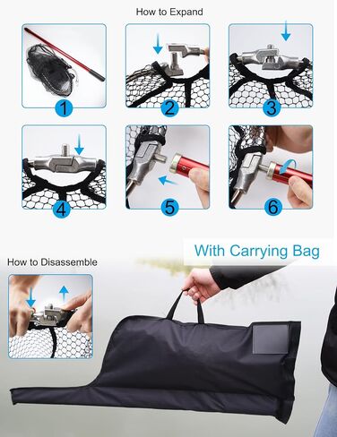 Extra Large Fishing Net Saltwater Fishing Net Long Handle Rubber Landing Net Telescoping Handle Heavy Duty Aluminum Fishing Nets with 6pcs Soft Swimbait, Extends to 61-94in, Net Hoop 20x21in in Saudi Arabia