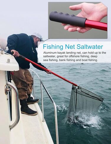Extra Large Fishing Net Saltwater Fishing Net Long Handle Rubber Landing Net Telescoping Handle Heavy Duty Aluminum Fishing Nets with 6pcs Soft Swimbait, Extends to 61-94in, Net Hoop 20x21in in Saudi Arabia