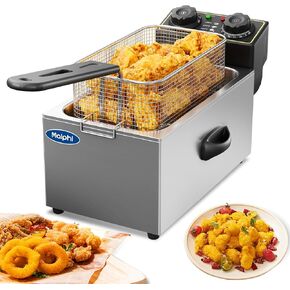 3 Litre Malphi Deep Fat Fryer Adjustable Temperature, Chip Pans - Basket & Lid - Fast 2000w High Power, Electric Oil Pot - Overheat Protection & Timer (3L-Single Electric Deep Fryer)