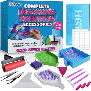 Craft Fusion Diamond Painting Tools and Accessories - Diamond Art Kits for Adults and Kids - DIY Bead Organizer Box with Small Grid Storage Containers, 28 Parts, Includes Sticker Pack