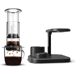 حزمة صانع القهوة Clear Clear و Coffee Press & Organizer Stand ، 3 في 1 من الصحافة الفرنسية ، قهوة على طراز الإسبريسو ، قهوة ناعمة بدون حبيبة أو مرارة ، محمولة صغيرة ، مثالية للتخييم