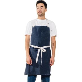 Caldo Linen Kitchen Apron for Cooking - Mens and Womens Linen Bib Apron for Professional Chef, Server, or Barista- Adjustable with Pockets (Spruce)