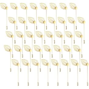 1-Set Leaf Brooch Tray Stick Lapel Pin, Alloy DIY Boutonnieres Pins with Leaf for Suit/Hat/Tie/Scarf Badge, Needle Corsage Safety Stick 20-Pack Blank Brooch Pin