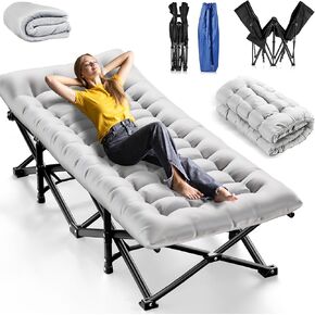 Camping Cots for Adults, Upgraded Folding Camping Cot Heavy Duty Sleeping Cots Bed 1200D Double Layer Oxford Camping Cot Mattress with Flannel Blanket for Home Office Nap Beach Travel, 550LBS