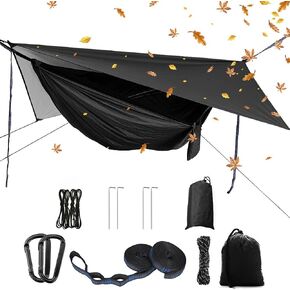 Portable Camping Hammock Set,Single Double Hammock,Insect-Proof net,Rain Fly Tarp,high-Strength Parachute Cloth Hammock,Backpack Hiking Courtyard Outdoor Activities.