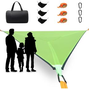 LUKETURE Triangle Hammock, 13ft Multi Person 3 Point Camping Hammocks Max 1100 lbs for 2-4 Adult Kid, Large Tree Hammocks w/ 3 Tie Down Straps Net Pocket, Outdoor Tree Hammock(157''/400cm),Black