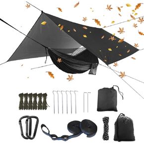 Oversized rain Tarpaulin,Camping Hammock with Mosquito Net Rain Fly Heavy Duty Tree Strap,Single Double Hammock Tent Waterproof Rainfly Set,Camping Backpacking Backyard Patio Hiking Travel Outdoor