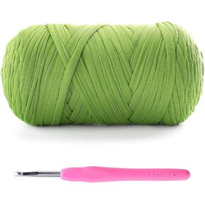 Tshirt Yarn for Crochet - 400 g/130 yds T Shirt Yarn for Crocheting Bags/Baskets/Home Decor - Soft Elastic Fabric T-Shirt Yarn with 1 Crochet Hook (1, Coffee)