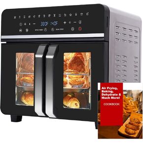 24Qt Large Air Fryer Oven French Door 15 in 1 Multi-Function Digital Controls Convection Oven Stainless Steel Dual Zone Electric Oven Toaster Combo with 13 Accessories & Cookbook
