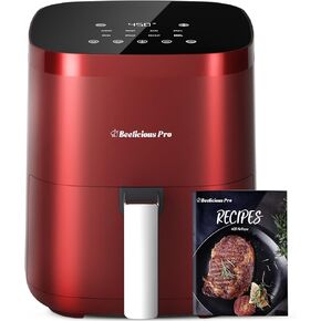 Air Fryer, Beelicious 8-in-1 Smart Compact 4QT Air Fryers, Shake Reminder,450°F Digital Airfryer with Flavor-Lock Tech, Tempered Glass Display, Dishwasher-Safe & Nonstick,Fit for 1-3 People, Red