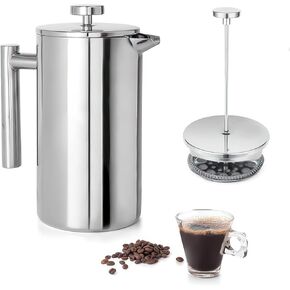S SUNSBELL 34oz French Press Coffee Maker, Coffee French Press Stainless Steel With 2 Filter, Coffee Press Coffee Maker For Camping Home Office Travel