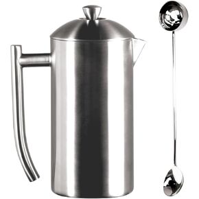 Frieling Double-Walled Stainless-Steel French Press Coffee Maker, Brushed, 23 Ounces Plus 18/10 Stainless Steel Coffee Scoop/Stirrer, 2 TBLS