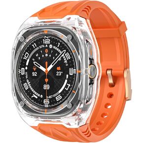 Transparent Designer Rugged Case with Band Compatible with Samsung Galaxy Watch 7 Ultra Band (2024),Luxury Crystal Clear Military Protective Cover Bumper Tactical for Galaxy Watch 7 47mm Ultra Strap