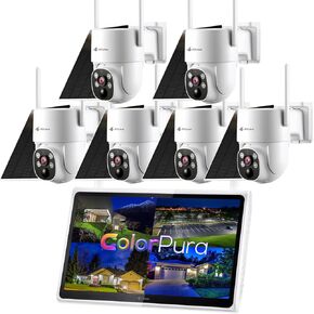 Kittyhok Outdoor Solar Security Camera System Wireless, 6pcs 2K Solar PTZ Security Camera, Pro Color Night Vision, Human Detection, 360 Viewing, 10CH NVR, Local Storage, KSBL40T4 Bundle with BLY4