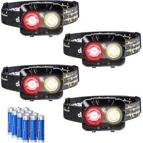 KunHe LED Red/White Headlamp 70CRI Bright White Light and 625nm Red Light Powerful Lightweight for Adults Night Vision Camping Hiking Running Fishing and Outdoor Activities 4-Pack