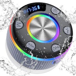 Bluetooth Shower Speaker, Portable Bluetooth 5.3 Speakers Wireless with Time Display, IP7 Waterproof Speakers with RGB Light, Suction Cup, Mini Stereo Speaker for Bathroom Party Travel Beach Outdoor