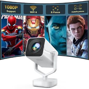 【Electric Focus】Mini Projector with WiFi and Bluetooth, 270° Adjustable Movie Projector, 1080P Support Portable Projector for Phone/PC/Game Player, Auto Vertical Correction, 50% Zoom