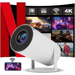 Hy300 Mini Projector ، جهاز عرض 4K Mini Portable مع دعم WiFi 1080p ، تصحيح التركيز المتقدم ، التصميم المدمج للمسرح المنزلي ، الأفلام الخارجية ، العروض التقديمية ، والألعاب. (أبيض)