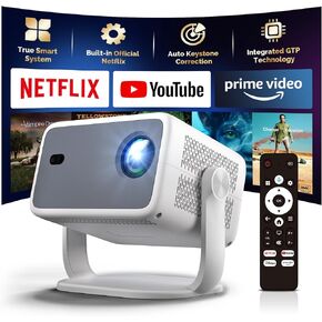 4k Projector with WiFi and Bluetooth, Official Netflix & Autofocus, FULL HD 4K Supported Projector, Dolby Atmos & Auto Keystone with Apps Built-in, ChatGPT Voice Remote Home Video Projector