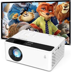 Mini Projector Full HD 1080p مع Bluetooth ، وجهاز عرض أفلام في الهواء الطلق المحمولة ، وجهاز عرض فيديو مع مكبر صوت لغرفة نوم المنزل ، متوافق مع الهاتف الذكي ، HDMI ، USB ، Fire Stick