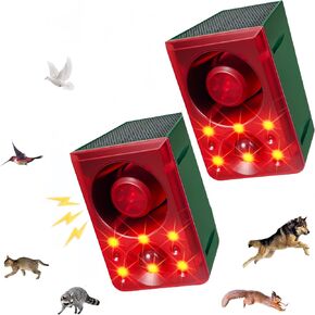 Solar Outdoor Siren, Motion Sensor Outdoor Alarm with Dog Barking Sounds for Home Security, 130db Motion Detector Alarm with Siren Light for Yard, Home, Chicken Coop, Villa, Farm, Barn 2 Pack
