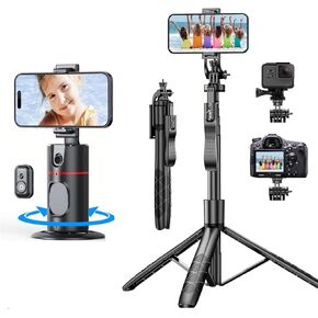 Auto Face Tracking Tripod 360° Rotation Bundle with 60" Selfie Stick Phone Tripod Stabilizer for Video Recording Live Vlog Stream