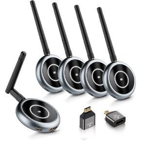 AIMIBO Wireless HDMI Transmitter and 4 Receivers, 5.8G @60Hz, Plug & Play HDMI Wireless Multiple TVs Extender for Streaming Video/Audio from Laptop, Camera, TV Box to TVs, Projectors, Monitors -165FT