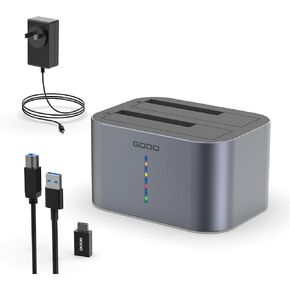 GODO Hard Drive Dock USB 3.0 to SATA I/II/III RGB Dual Bay Aluminum External Hard Drive Docking Station for 2.5 3.5 inch SATA HDD SSD Support UASP, 2x16TB + 2 USB3.0 Ports