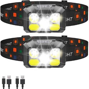 Headlamp Rechargeable LED (2-Pack), 1200 Lumens with Red & White Light, 8 Modes, Motion Sensor, USB-C Charging, IPX4 Waterproof, for Running, Hiking, Fishing, and Camping