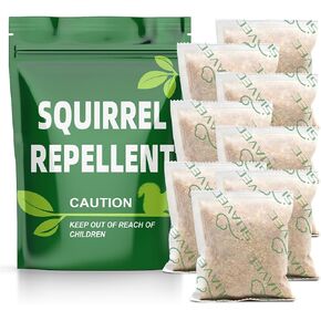 Squirrel Repellent Outdoor, Squirrel Repellant for Attic, Chipmunk Repellents, Squirrel Repeller, Squirrel Deterrent for Garden, Repellent for Squirrels, Keep Squirrel Out of Garage-12 Pouches