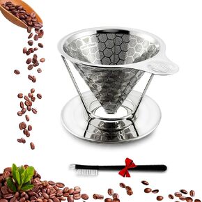 Pour Over Coffee Maker, Triple Layer Stainless Steel Cone Coffee Filter, 4 Cup Non-electric Drip Coffee Maker, Manual Portable Pour Over Coffee Maker, Metal Cone Cafe Coffee Dripper