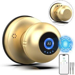 Fingerprint Door Lock - Smart Biometric Electronic Fingerprint Door Knob with App Key, Keyless Thumbprint Entry Door Lock for Bedroom Front Door Home Apartment Office Garages Gold