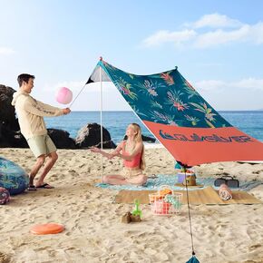 Quiksilver Portable Beach Shelter - UPF 50+ خيمة حماية من أشعة الشمس مع مرساة من أكياس الرمل والتهوية ، وخفيفة الوزن ومقاومة للماء للشاطئ ، والتخييم ، أو الاستخدام في الهواء الطلق - يناسب 4 البالغين
