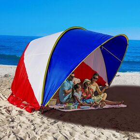 Beach Sun Shelter Tent Easy Setup Beach Tent,Anti-UV Beach Shade Beach Canopy Tent Sun Shade with Extended Floor & 3 Mesh Roll Up Windows Fits 3-4 Person Easy Setup Windproof Waterproof Beach Canopy
