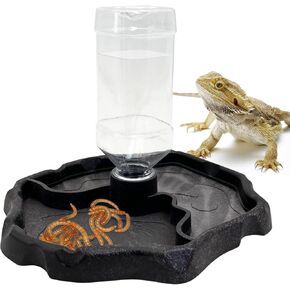 Tfwadmx Reptile Water Bottle, Turtle Food and Water Bowl Automatic Feeders Waterer Tortoise Dispenser Bottle Feeding Dish for Lizard Chameleon