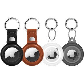 Supfine 4 Pack for Airtag Holder مقاوم للماء و Airtag Ceyshain Leather ، تتبع علبة Air Case مع حلقة مفتاح حلقة للحفاظ على Apple Airtags ، للحيوانات الأليفة Cat Cat Luggage ، لمكتشف العناصر (متعدد الألوان)