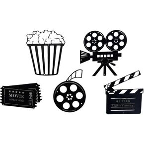 5pcs Metal Movie Poster Decore ، إكسسوارات المسرح المنزلي عتيقة ، علامة الفشار ، ديكور غرفة الإعلام ، Action Cenema Cenly Gall Art كهدايا المسرح ، هدايا عاشق السينما لـ Baseroom و MediaRoom