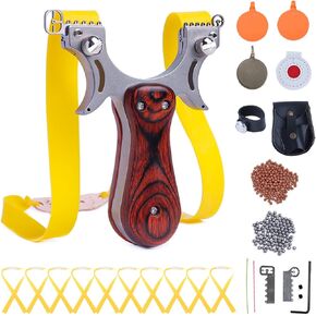 Outdoor Professional Solid Stainless Steel High Velocity Catapult Slingshot Set for Adults Hunting with 1 Ammo Pouch 100 Slingshots Ammo Balls & 10 Replacement Rubber Bands & 4 Target