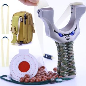 Professional Slingshot with Target, Hunting Sling Shot Set for Adults, Professional Stainless Steel Tactical Slingshots, High Velocity Catapult with Clay Ammo, Rubber Bands, Silver