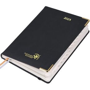 POPRUN 2025 Daily Planner (A5 Size 5.5" x 8.5") One Page Per Day with Vegan Leather Hardcover Calendar - Agenda 2025 Hourly Appointment Book with Monthly Tabs, Inner Pocket - Brown