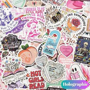 150 PCS Kindle Stickers, Holographic Book Sticker for Adults, Waterproof Kindle Accessories for Laptop IPAD Ebook Readers Journal Scrapbook Water Bottles, Glitter Vinyl Decals Romance