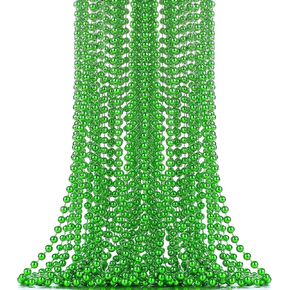 24PCS St Patricks Day Accessories 33" Plastic Green Beads Necklace Party Favors,Festival Parade Throw Accessory Sets for Mardi Gras