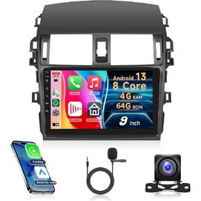 2G+64G Car Radio Carplay for Toyota Corolla 2009 2010 2011 2012 2013, Rimoody Android Car Stereo Android auto GPS WiFi 9’’ Touch Screen BT/FM HiFi Mirror Link RCA USB SWC Backup Camera