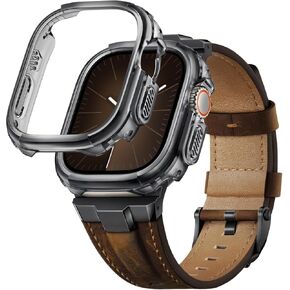 Leather Bands Compatible for Apple Watch Ultra 2/Ultra and 2 Packs Rugged Case for Apple Watch 49mm