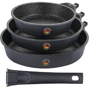 8, 10 and 12 Inch Nonstick Frying Pan Set of 3 - Cast Aluminum Pan with Detachable Handle - Non Stick Skillet Healthy Cooking Pans Induction Compatible Cookware, PFOA Free