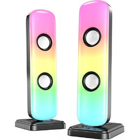 NJSJ Computer Speakers for Desktop, 20W Hi-Fi Stereo Gaming Speakers with Bluetooth & 3.5mm Aux-in Connection, Controllable RGB Lights, AC Adapter Powered PC Speakers for Laptop, Monitors, Phones, TV