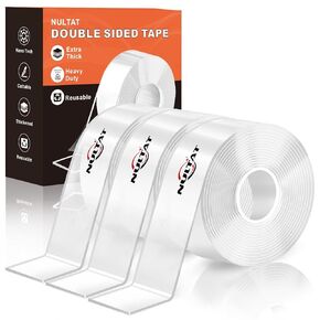 Double Sided Tape Heavy Duty, Washable Two Sided Mounting Tape, Heavy Duty Double Sided Tape for Walls, Clear & Tough Nano Tape, Multipurpose Adhesive Tape for Poster Photo Wall Décor -10FT