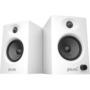 OHAYO 60W Computer Speakers for Gaming and Music, Active Bluetooth 5.3, Stereo 2.0 Speakers for Desktop PC Monitor or Laptop, Surround Sound Speaker, 3.5 mm Aux RCA Input, USB-Powered, 1 Pair, White