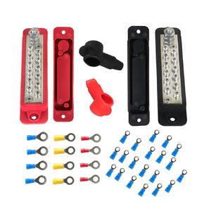 Busbar Bus Bar Power Distribution Block with Cover 12V 180A 12 Points DC Black Red Pair